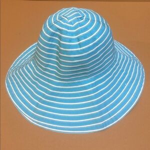 Turquoise and White bucket hat with striped pattern  the perfect sun hat